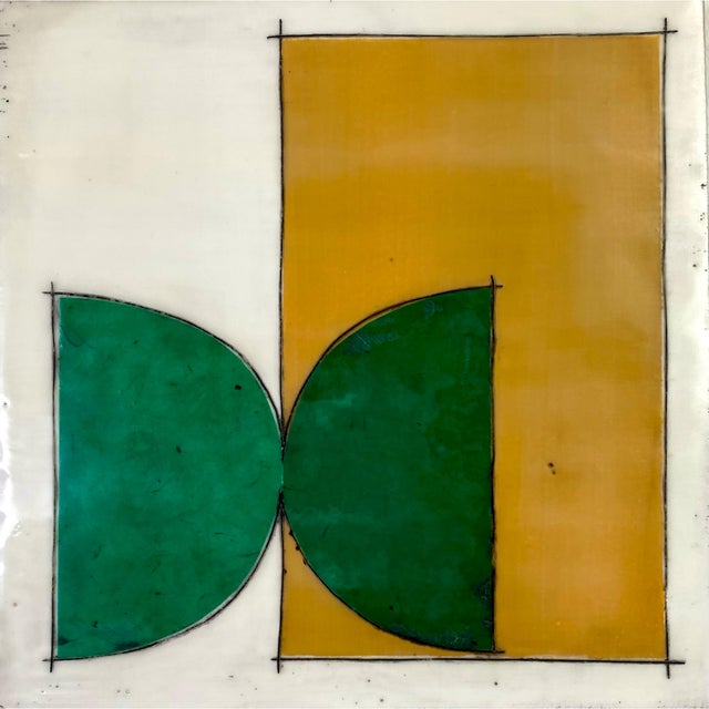 Sixteen 8x8 cradled wood panels make up this encaustic mixed media art piece. In the photo they are hanging spaced...