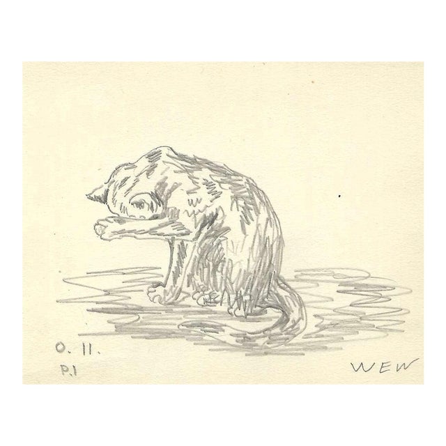 1943 William Wood Cat Drawing For Sale