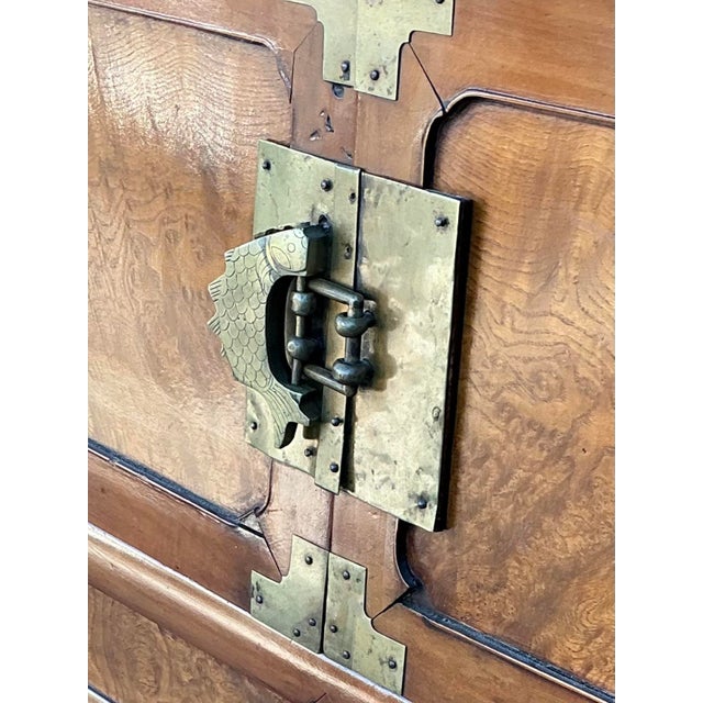 Mid 20th Century Vintage Brass Trimmed Burl Wood Cabinet For Sale - Image 5 of 11