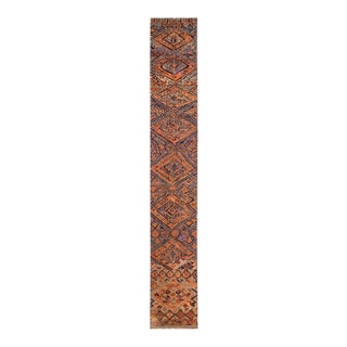 Orange & Blue Long Vintage Kilim Runner - 3`3" X 22`4" For Sale