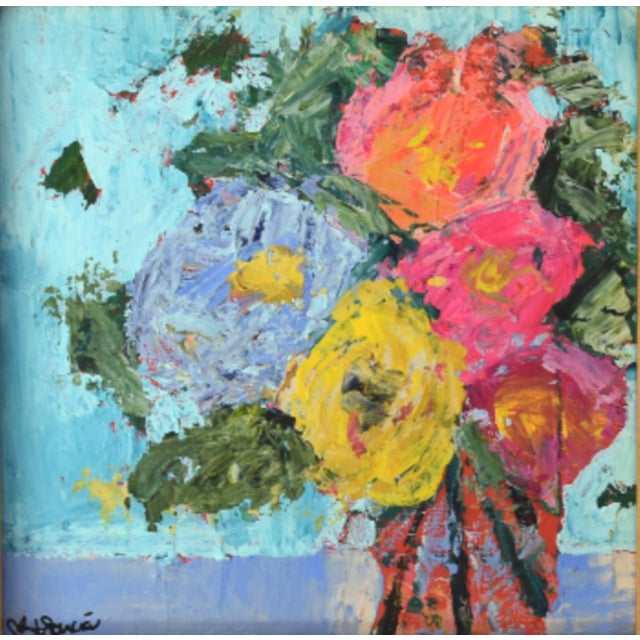 Abstract Abstract Floral Bouquet Flowers Painting Including the Antiqued Gold Wood Frame For Sale - Image 3 of 5