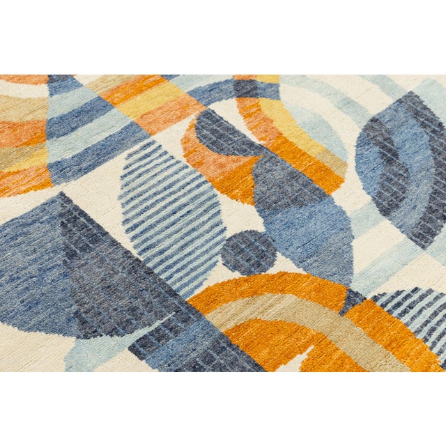 Textile Geometric Abstract Art Deco Inspired 5x8 Wool Area Rug in Soft Cream For Sale - Image 7 of 9
