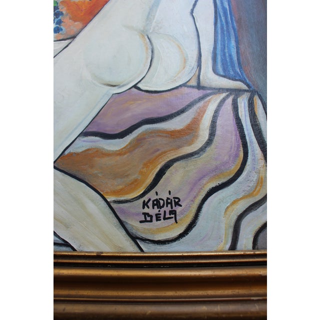 Modernist Hungarian Style Oil Painting Three Graces Homage to Béla Kádár (Framed) For Sale - Image 4 of 8