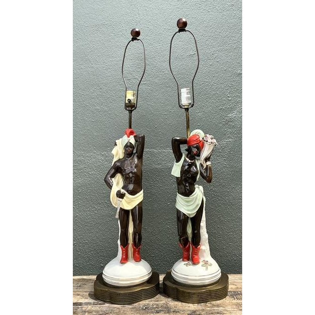 Vintage Mid Century Modern Glazed Ceramic Roma Lamps - A Pair For Sale In West Palm - Image 6 of 12