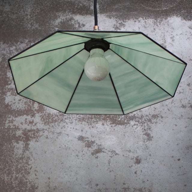 Art Deco Marble Opaline Stained-Glass Pendant Lamp For Sale - Image 4 of 7