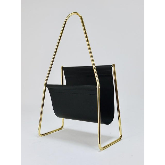 Mid-Century Magazine Rack in Brass and Black Leather attributed to Carl Auböck, Austria, 1950s For Sale - Image 13 of 18