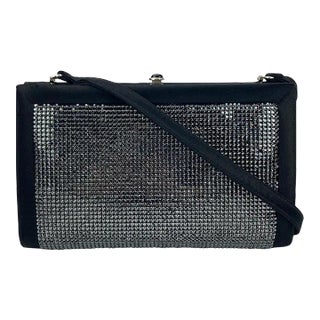 Judith Leiber Black Silk Black Diamante Evening Bag For Sale