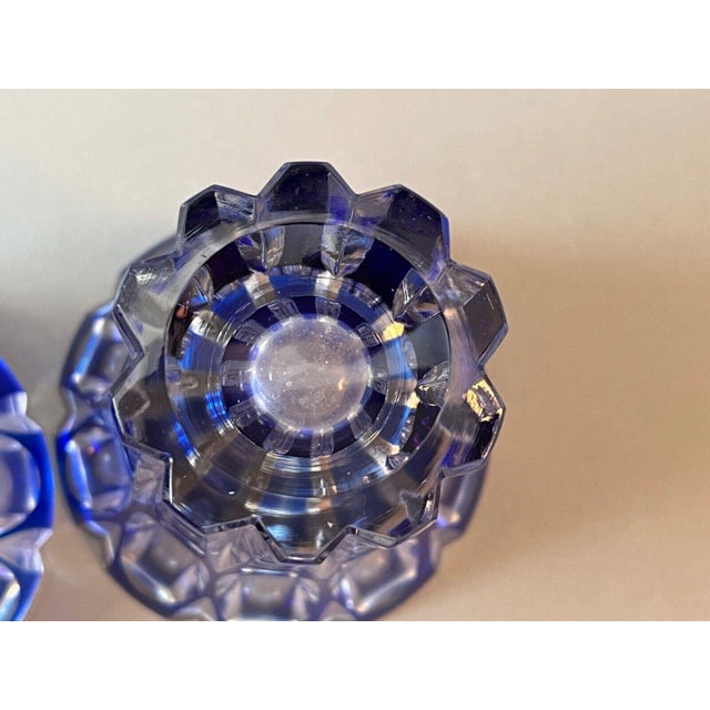 Glass 1930s Bohemian Crystal Cobalt Blue Cut to Clear Glass Vases - Set of 2 For Sale - Image 7 of 11