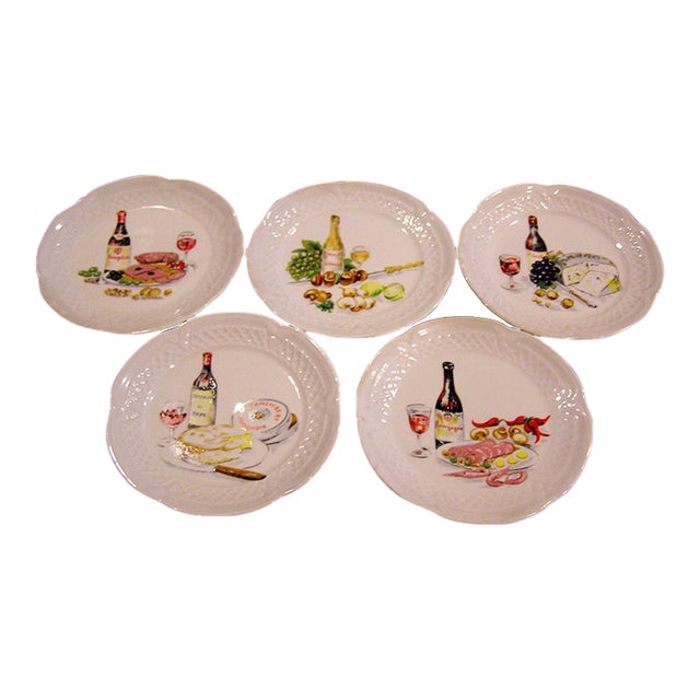 Five Decorative Canape/Hors d'Oeuvres Porcelain Plates From French Maker L. Lourioux For Sale