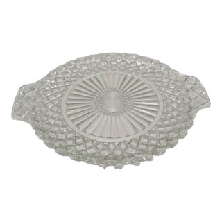 Vintage Clear Pressed Glass Cake Plate With Handles in 'Waterford' Pattern by Anchor Hocking For Sale