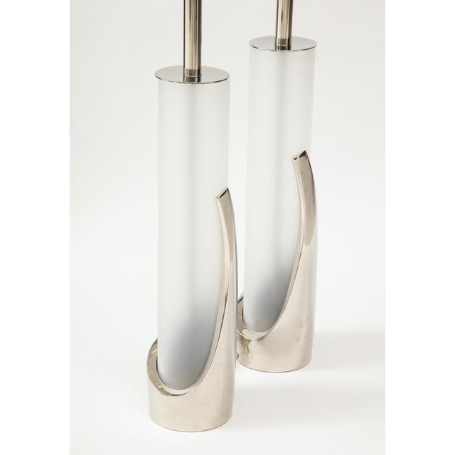 1970s Frosted Glass and Chrome Lamps by Laurel - A Pair For Sale - Image 5 of 9