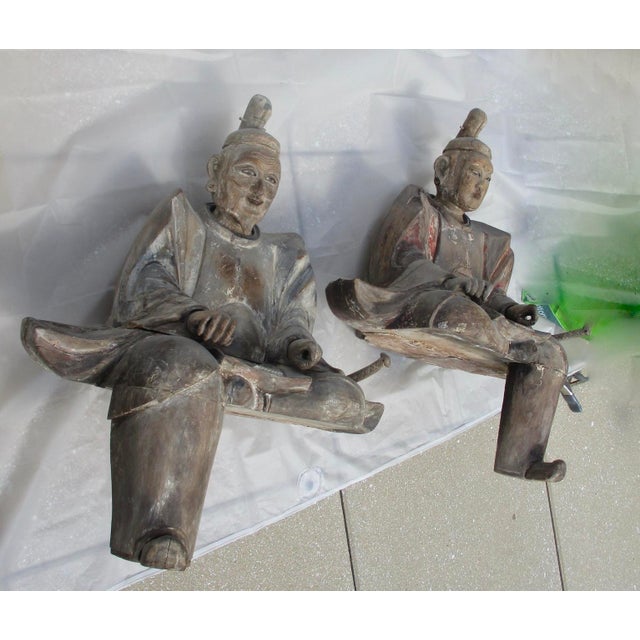 Edo Shinto Wooden Priests Circa 1850s Japan - A Pair of 2 For Sale - Image 14 of 17