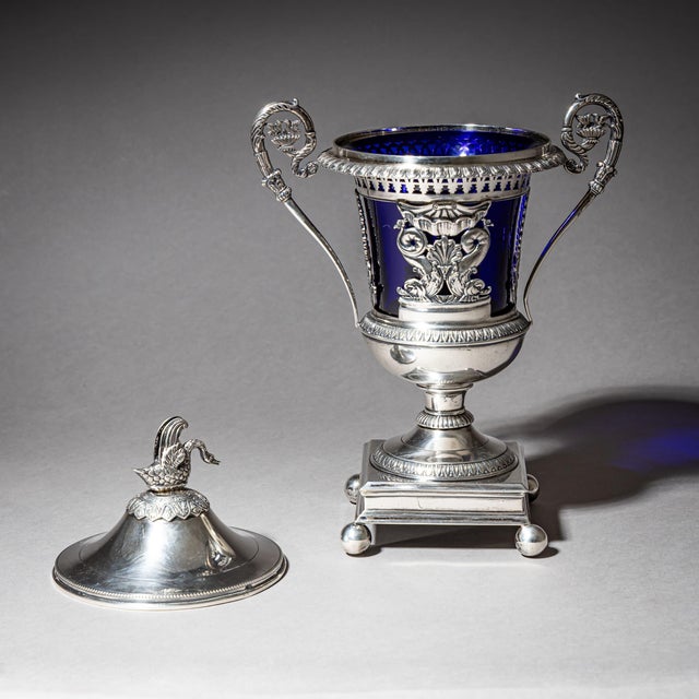 French Silver Drageoir with Cobalt Blue Glass Liner, Gilt Interior and Cahors, 1784 For Sale - Image 4 of 10