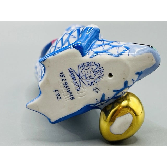 Ceramic Vintage MCM Herend Blue Fishnet Goose W/ Egg Figurine For Sale - Image 7 of 8