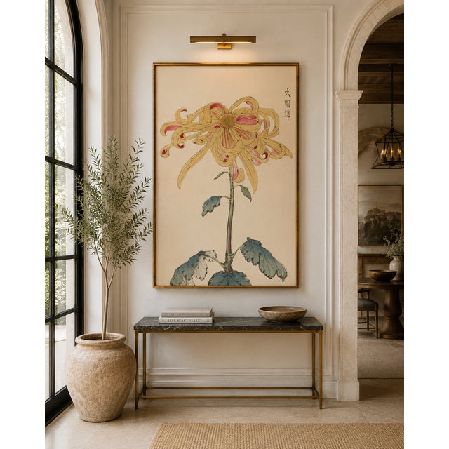 Paper Golden Spider Chrysanthemum by Hasegawa Japanese Botanical Art Print, 40" X 60" For Sale - Image 7 of 11