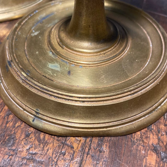 Antique Renaissance Revival Brass Candlesticks - A Pair For Sale - Image 9 of 10