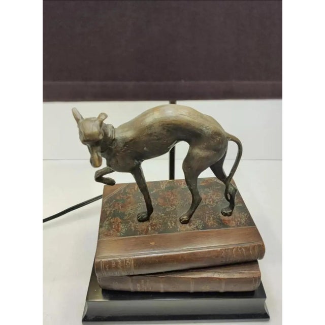 Vintage 1980s Bronze Whippet / Greyhound Dog Standing on Stacked Books Lamp For Sale - Image 11 of 12