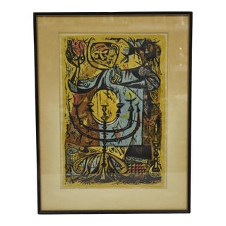 Vintage Irving Amen "Eve of the Sabbath" Woodblock Print Judaica Art, Signed For Sale