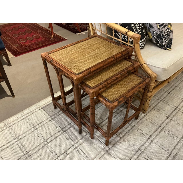 English 1950s Bamboo Nesting Tables - Set of 3 For Sale - Image 3 of 5