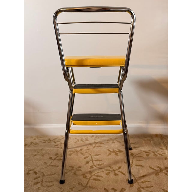 1970s Vintage Cosco Stylaire Yellow Chrome Step Stool Chair For Sale - Image 5 of 9