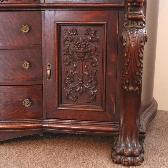 Monumental Antique Rj Horner Heavily Figural Winged Griffin Carved Oak Sideboard, Attributed For Sale - Image 12 of 18