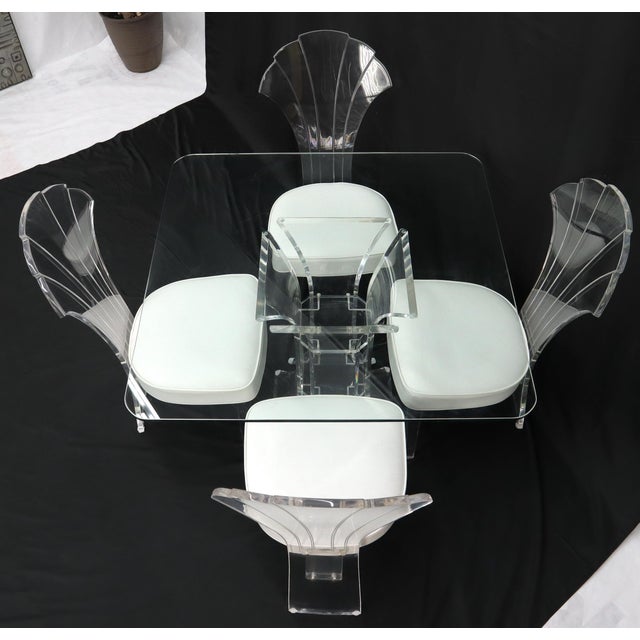 Set of 4 Lucite Dining Chairs Square Dining Table on Single Pedestal Base For Sale - Image 17 of 18