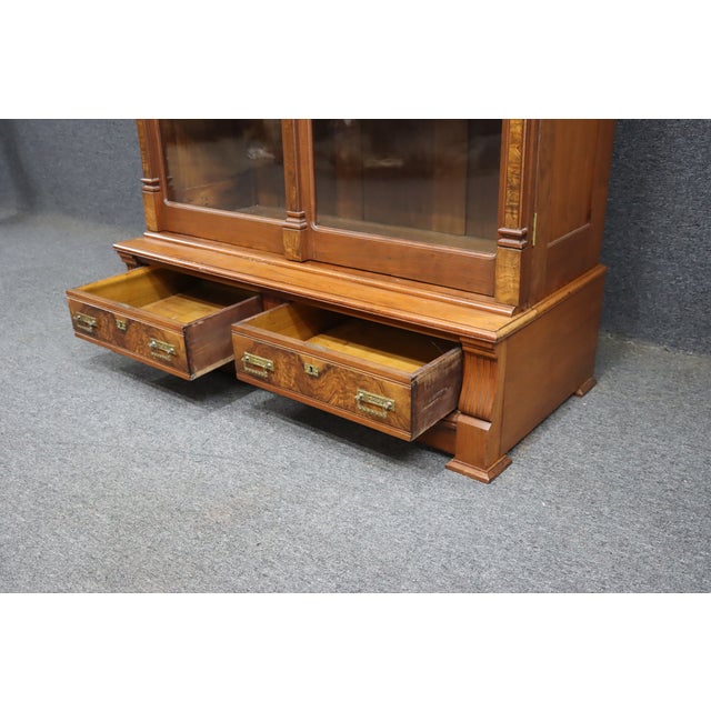 Victorian Eastlake Walnut and Burl Wood Bookcase Cabinet For Sale - Image 12 of 13