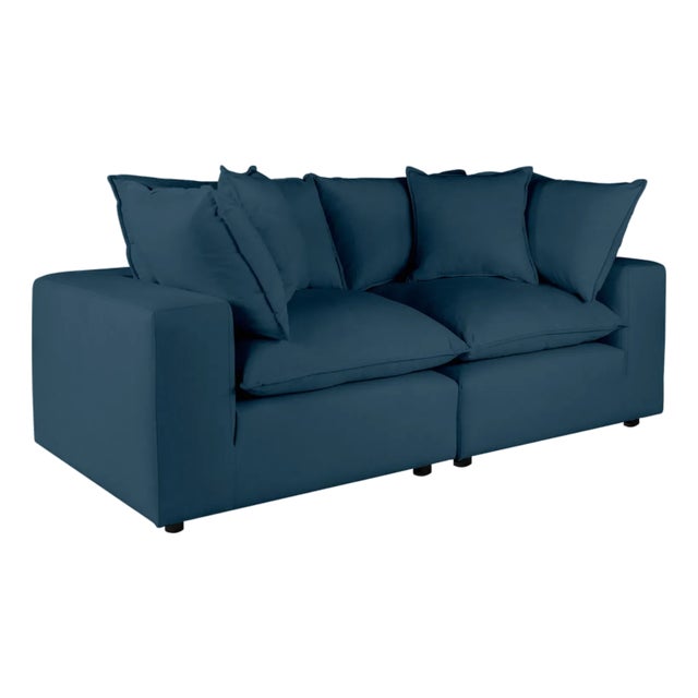 Ink Blue Cali Navy Performance Fabric Modular Loveseat For Sale - Image 8 of 8