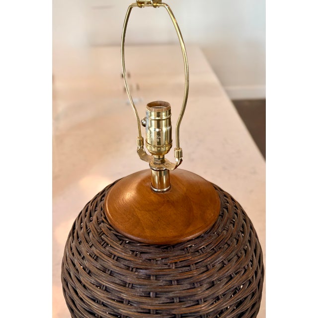 Lauren by Ralph Lauren Rattan and Wood Table Lamp, With Shade For Sale In Palm Springs - Image 6 of 12