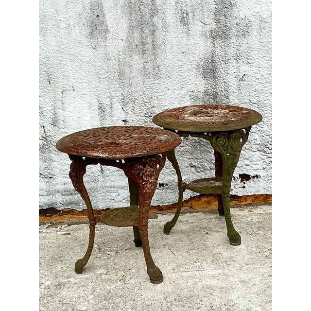 Vintage Boho Patinated Wrought Iron Tables - A Pair For Sale - Image 11 of 12