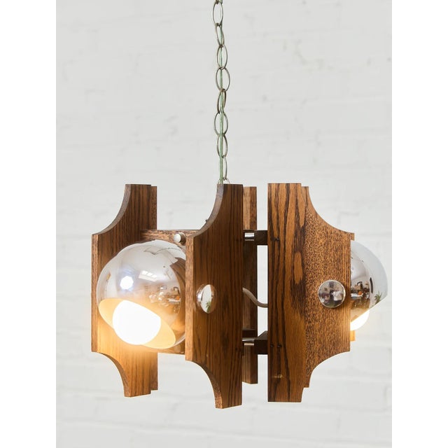 Mid-Century Modern 1960s Wood and Chromed Steel Pendant With Three Lights From Mazzega For Sale - Image 3 of 10