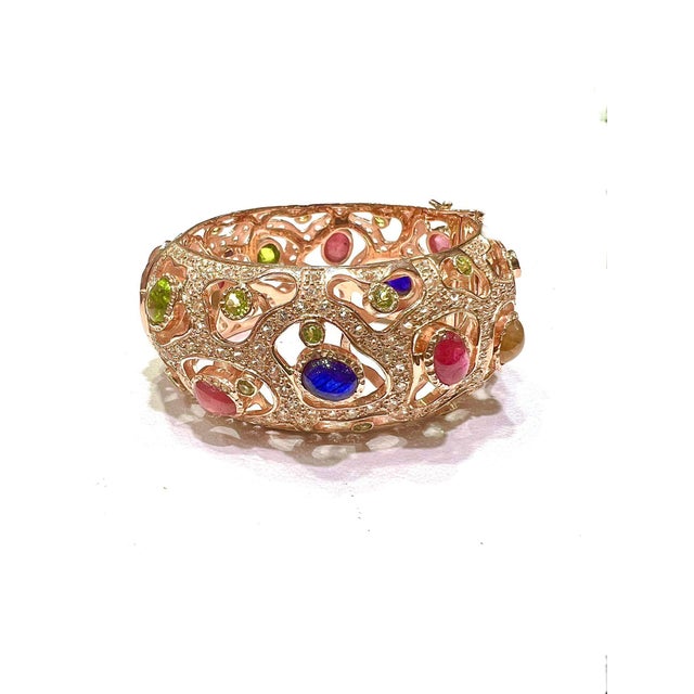 Gemstone Bochic "Capri" Vintage Natural Ruby & Amethyst Bangle Set In 18K Gold & Silver For Sale - Image 7 of 18