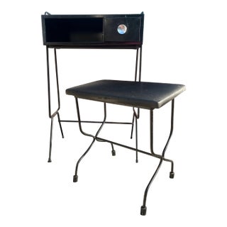 Mid 20th Century Metal Telephone Stand With Bench - Set of 2 For Sale