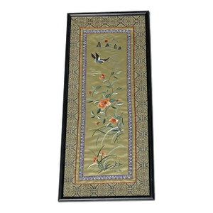19th Century Chinese Silk Embroidery Panel Framed 24" H