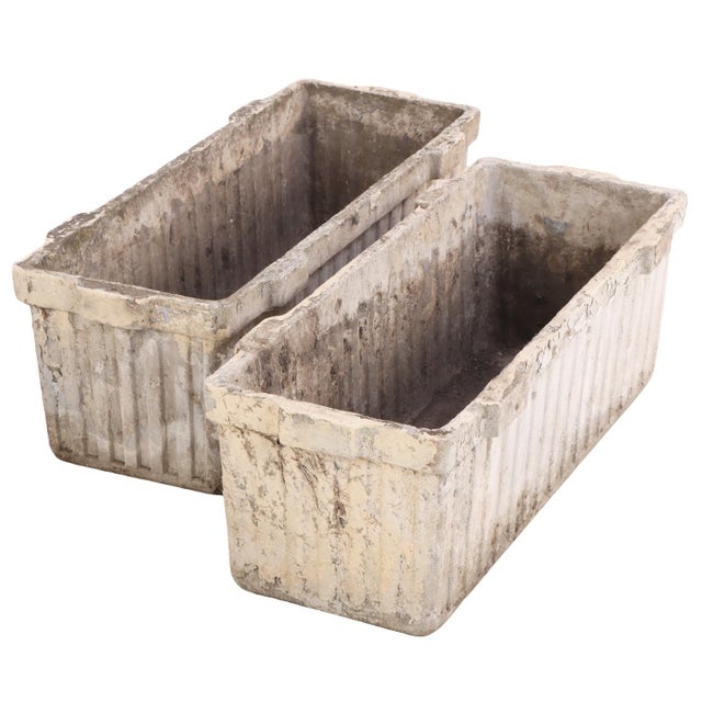 Modern Pair of French Cast Stone Rectangular Planters by Willy Guhl, C 1970, Attributed For Sale - Image 3 of 6