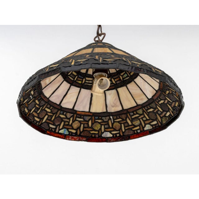 Modern Tiffany Style Stained Glass Pendant Lamp For Sale - Image 3 of 5