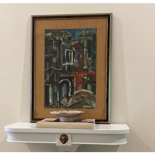 Mid-Century Modernist Cityscape Mixed Media - Framed & Signed For Sale - Image 18 of 18