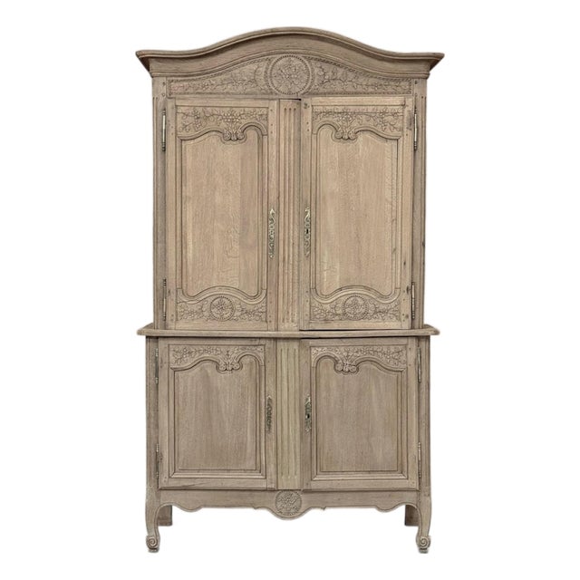 19th Century Country French Normandy Louis Philippe Period Buffet a Deux Corps in Stripped Oak For Sale