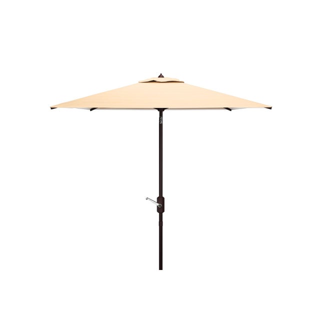 Traditional Athens 7.5 Ft Square Crank Umbrella, Beige With White Understripe For Sale - Image 3 of 6