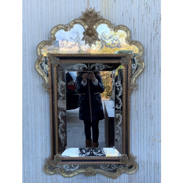 Rococo 18th Century Crest Top Venetian Rectangular Mirror, Handmade and Hand Silvered For Sale - Image 3 of 8