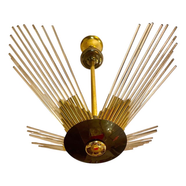 Vintage Glass Pendant Light in Brass from Sciolari, 1980s For Sale