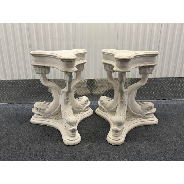 Contemporary Vintage Neoclassical Pedestal Bases With Dolphin Motif, Pair For Sale - Image 3 of 12