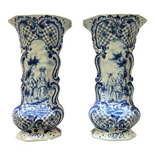 18th Century Delft Blue and White Vases a Pair For Sale