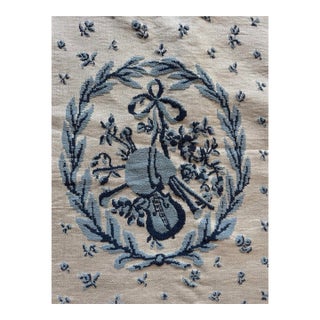 Brunschwig & Fils Woven Tapestry Upholstery Pillow Fabric Blue Laurel & Violin Vintage 28x49 For Sale