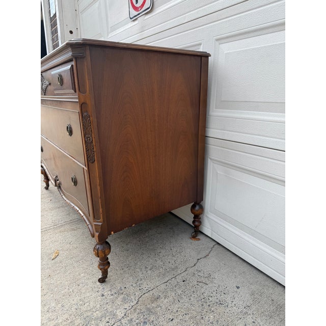Victorian Antique Victorian Revival Walnut Dresser With Ornate Carved Details For Sale - Image 3 of 12