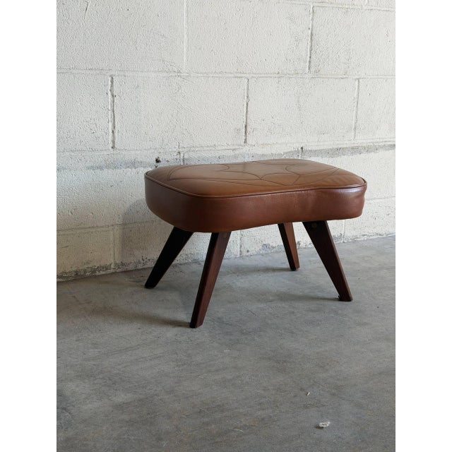Mid-Century Modern Vintage Scandinavian Mid Century Leather Footstool Ottoman For Sale - Image 3 of 8