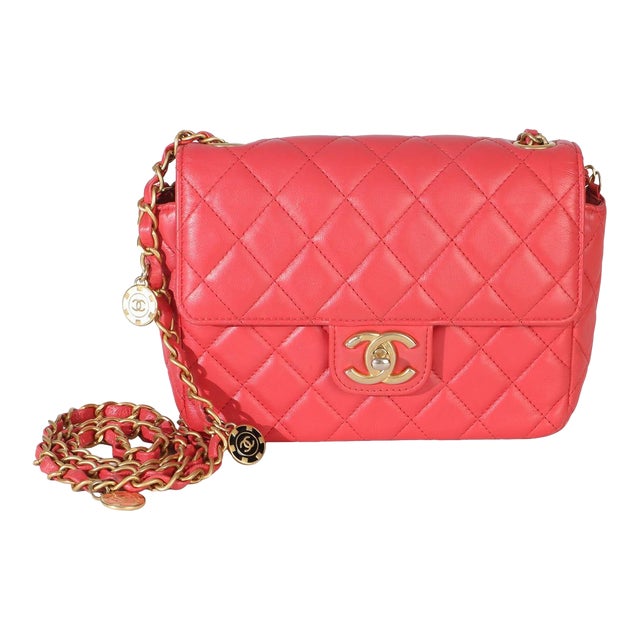 Red Quilted Lambskin Coco Pins Chain Mini Flap Bag For Sale