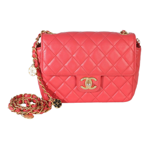 Red Quilted Lambskin Coco Pins Chain Mini Flap Bag