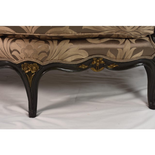 Art Deco New Scalamandre Silk Damask on Restored Circa 1920 Antique Louis XV-style Canape, French Provincial Loveseat, Small Apartment Sofa or Settee For Sale - Image 3 of 12