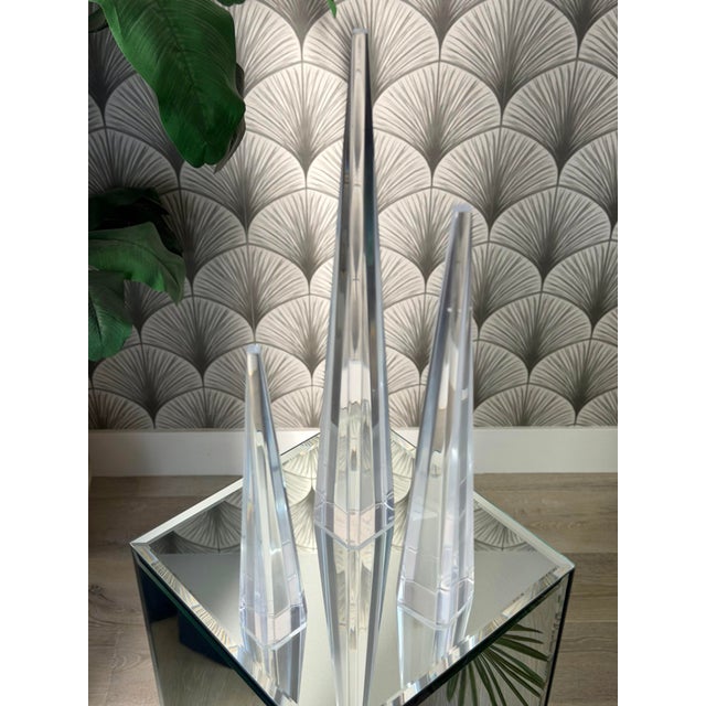 Vintage Mid-Century Modern Lucite Acrylic Obelisks Pyramids Prisms Christmas Trees by Herb Ritts for Astrolite Dimensions:...